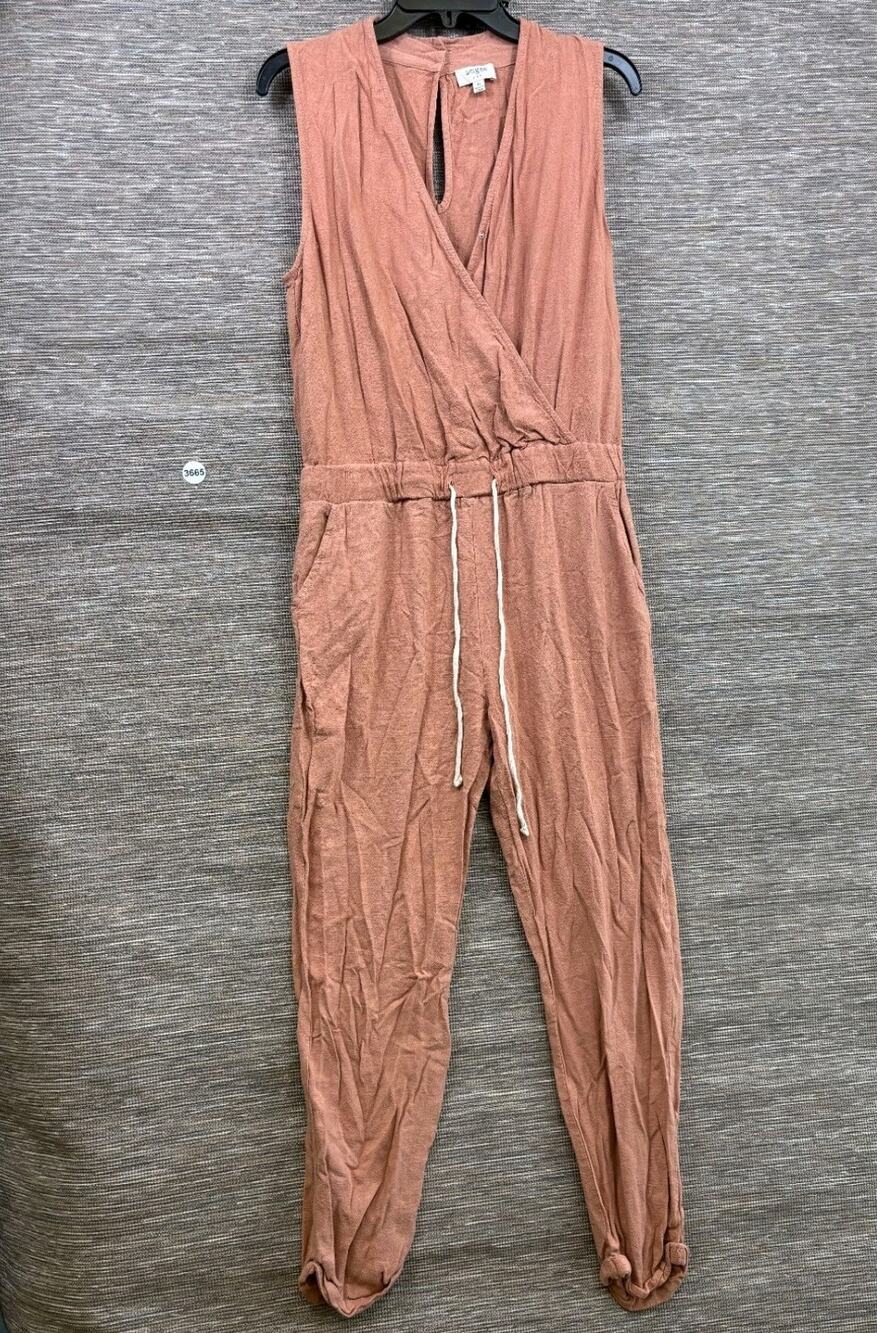 Umgee Faux Wrap Jumpsuit Womens Size M Peach Pull On Sleeveless Jogger